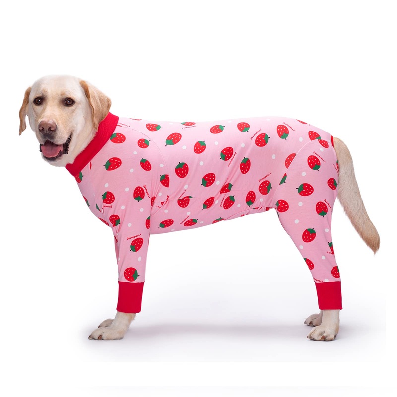Dog Recovery Suit After Surgery Soft Long Sleeve Dog Neuter Shirt Cone Alternatives, Prevent Licking Dog Surgical Onesies for Large Medium Dog Shedding Suit (4XL, Strawberry) 4XL