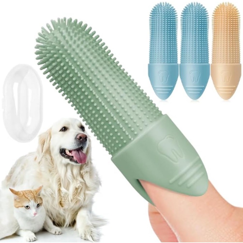 Dog Toothbrush 4-Pack, 360 Dog Tooth Brushing Kit, Cat & Dog Finger Toothbrush for Small & Large Pets, Dog Teeth Cleaning Kit, Dental Care for Pets, Dog Toothpaste Not Included