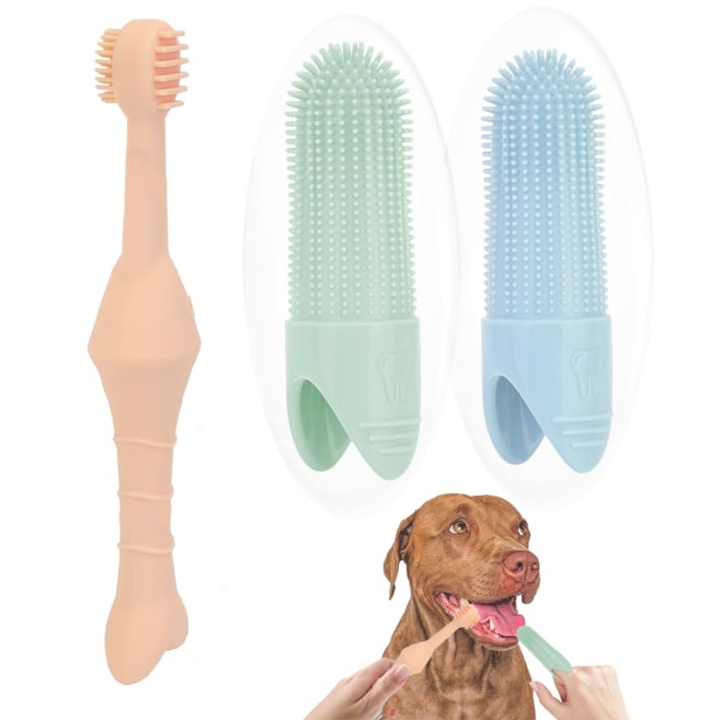 Dog Toothbrush Finger, Dog Tooth Brushing Kit with 360 Finger Toothbrush and Dual Head Dog Cat Toothbrush, Food Grade Silicone Dog Teeth Cleaning Kit, 3pcs Ultra-Soft Pet Dog Dental Care Toothbrush