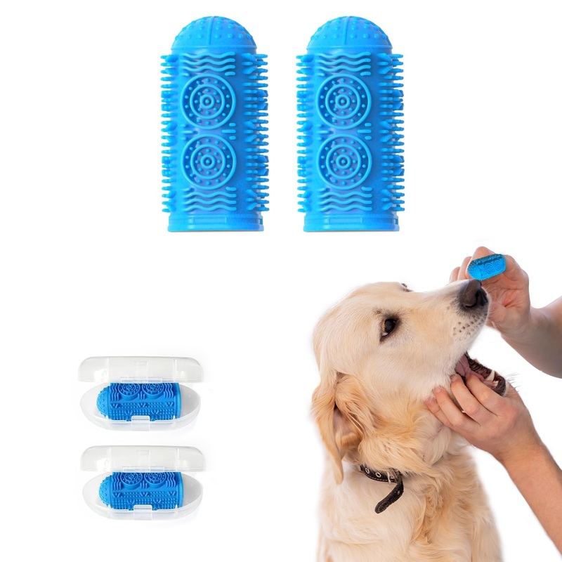 Finger Toothbrush for Dogs, Silicone Dog Toothbrush, Dog Teeth Cleaning Kit Protects Gums Dog Dental Care (Blue, 2-Pack) Blue 1 Count (Pack of 2)