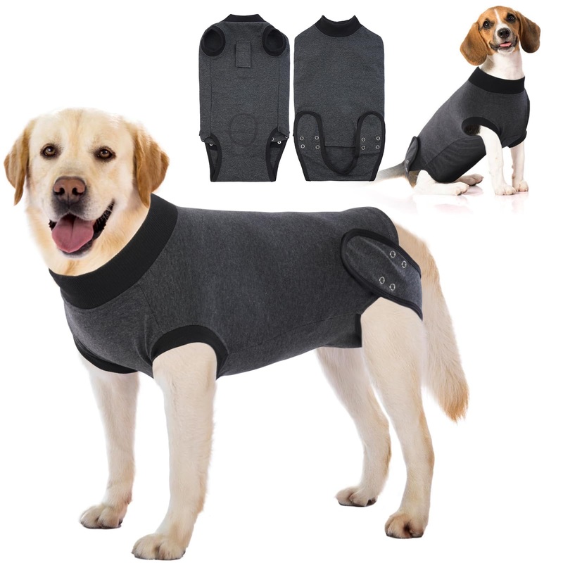 IDOMIK Dog Recovery Suit for Male & Female,E-Collar Cone Alternative,Anti Licking Dog Surgical Onesie with Pee Hole,Breathable Dog Surgery Suit for Spay,Weaning,Skin Problems,Dog Surgical Suit, M M(Chest Girth:18.90″-22.83″) Grey