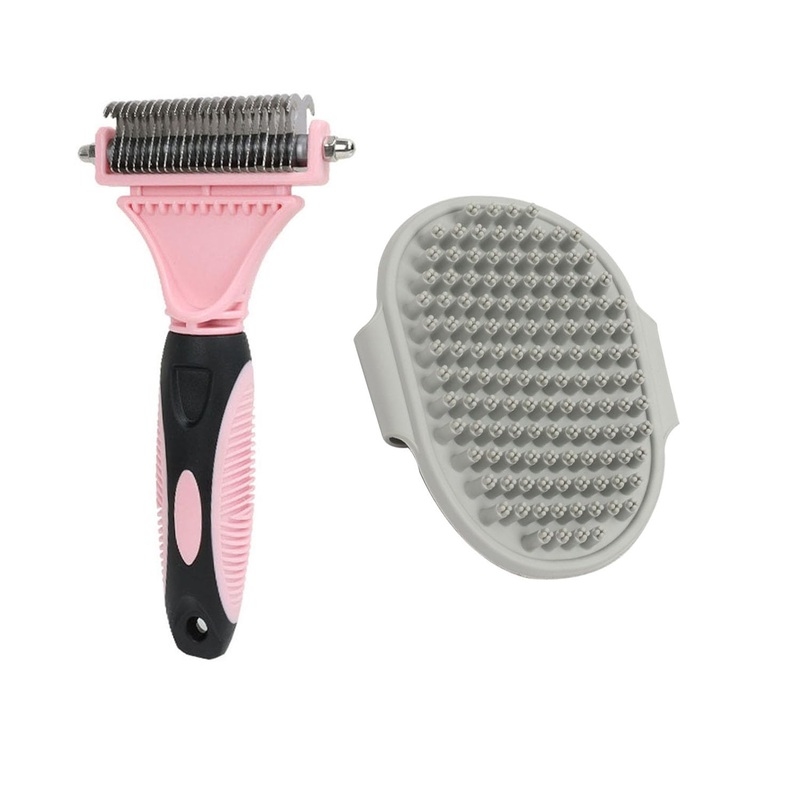 Pet Dematting Comb – 2 Sided Undercoat Rake for Cats & Dogs – Safe Grooming Tool for Easy Mats & Tangles Removing – Medium and Long Haired Cats Dogs Brush for Shedding. (Pink) Pink