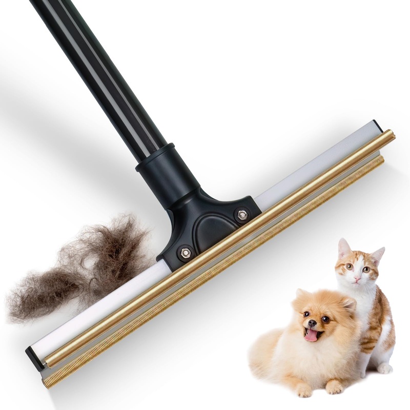 Pet Hair Removal Tool: Reusable Dog Hair Remover with 47″ Handle, Powerful Carpet Rake with Innovative Metal Edge Design for Carpets, Rugs, Stairs, Pet Tower & Hard-to-Reach Places 47″