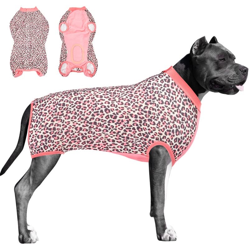 PetWarm Post-Spay & Neuter, Weaning, Prevents Licking After Surgery Onesie for Male & Female, Recovery Suit for Dogs with Sleeves, Dogs Cotton Protect Abdominal Dog Cat After Surgery Dog Onesie,Large Large Pink
