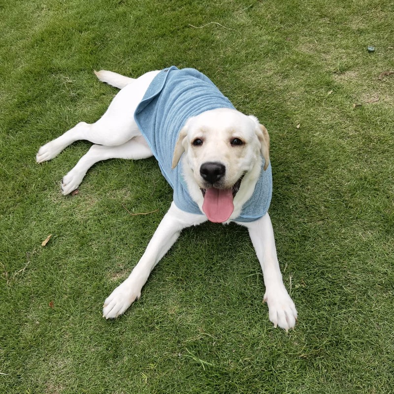 Premium Drying Dog Robe, Dog Bathrobe Towel – Quick Drying Pet Towel, Microfibre Super Absorbent Pet Dog Cat Bath Robe Towel for Bath & Beach Trips, Dark Blue/M Medium