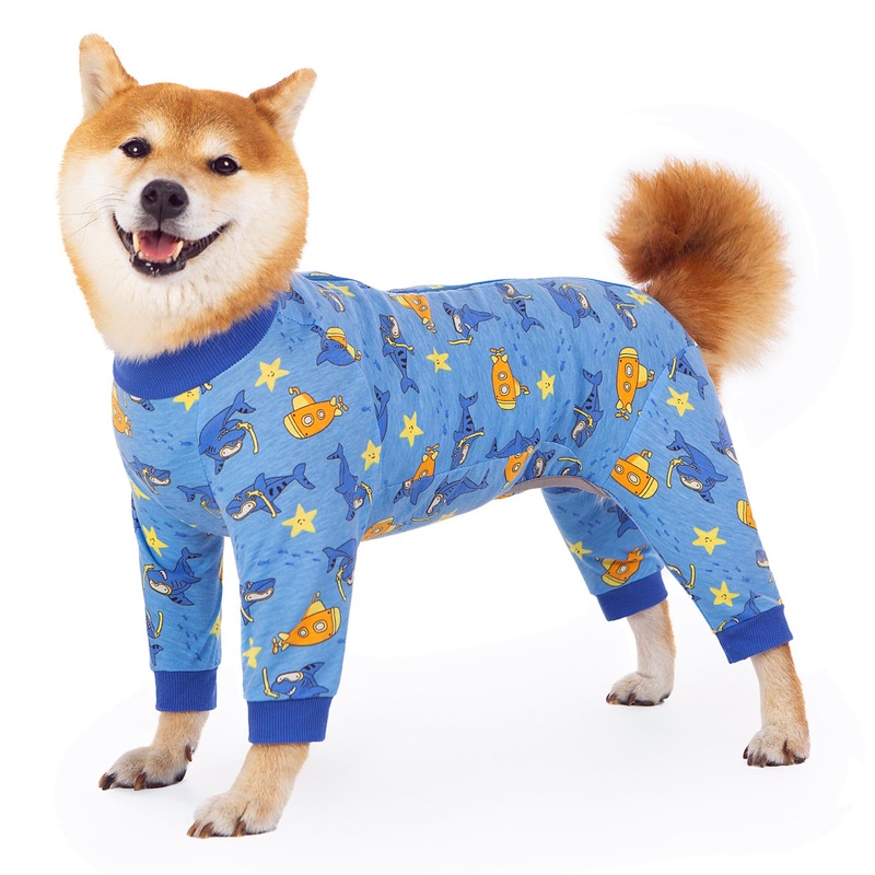 Recovery Suit for Dogs Full Zipper, Four-Legged Onesie Dog Recovery Suit After Surgery, Cute Soft Bodysuit Cone Alternative Male Female Dog Neuter Anti Licking Wounds, Ocean, Medium Ocean Blue