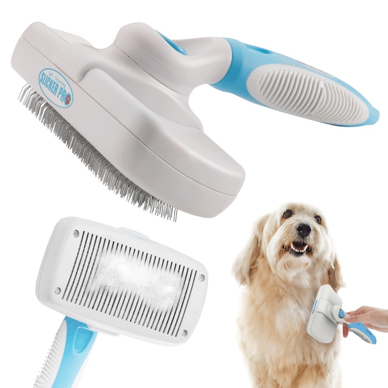 Self Cleaning Dog Brush for Shedding Slicker Brush Cat Long Haired Pet Brush Grooming Deshedding Supplies – Medium to Large Pets White