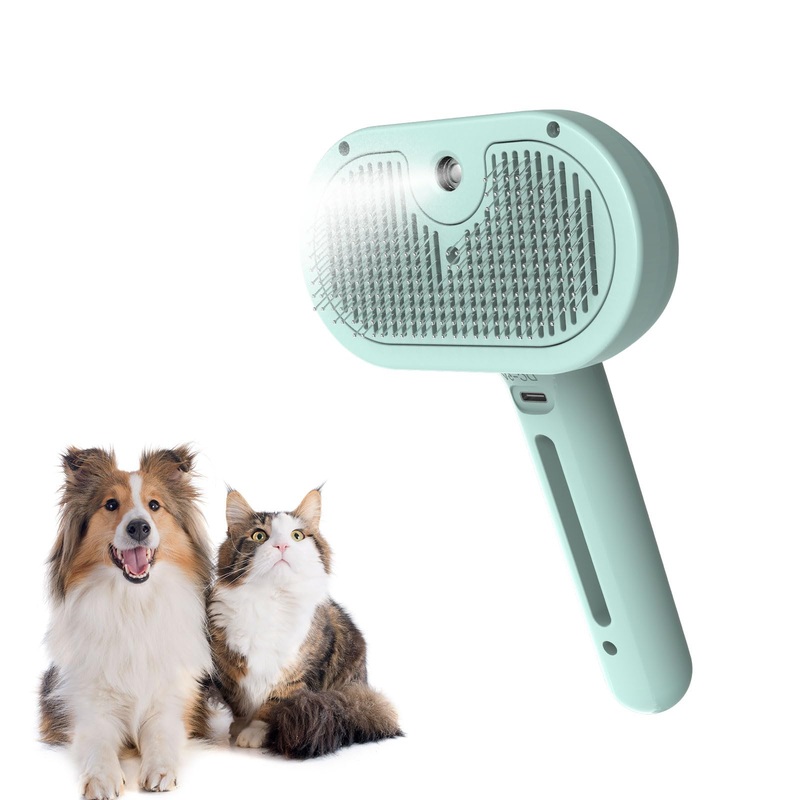 SmartTail Hair Brush for Shedding, 2-In-1 Cat Steam Brush, Self Cleaning Pet Grooming Brush, Cat Brushes for Indoor Cats and Dogs, Green