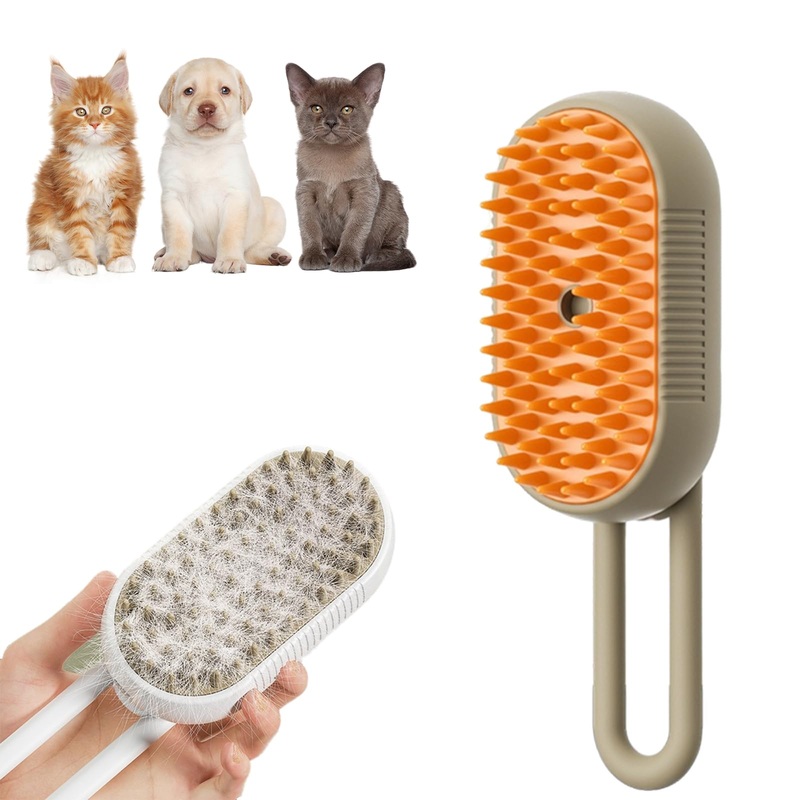 Spritz Defur Comb for Cats, 3-in-1 Cat Steam Brush, Spray Cat Brush for Shedding, Pet Steam Brush, Pet Spray Hair Comb for Long and Short Hair Cats and Dogs (Brown) Brown