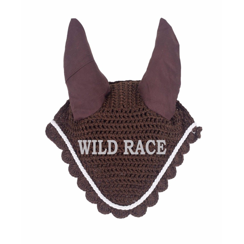 WILDRACE Horse flyveil/Ear Bonnet/Mask/Net/Crochet (Cob, Brown) Cob