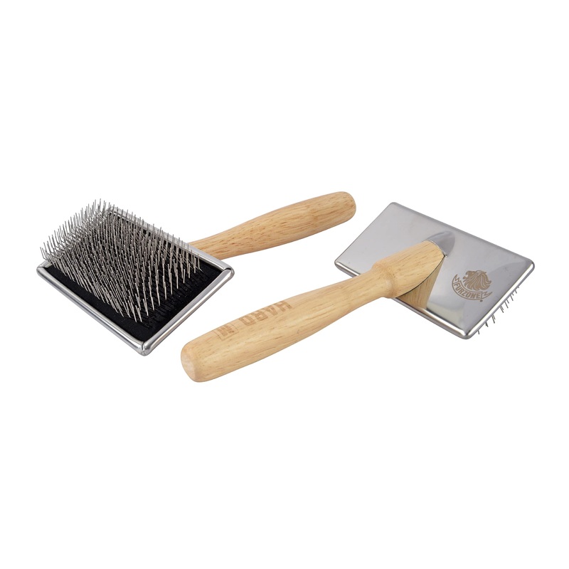 Wooden Slicker Brush – Stainless Steel Hard Pins for Grooming Short-Haired Pets (Size M) Hard Pin / M