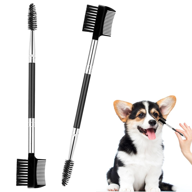 2 Pcs Black Pet Tear Comb Tear Stain Remover, Dog Eye Comb Tear Stain Remover Comb, Double Head Facial Brush and Tear Stain Removal Tool for Small Dogs, Cats