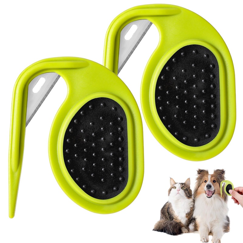 2 Pcs Pet Knot Opener Cat Knotting Cutter Comb Dog Grooming Mat Split Pet Hair Shedding Tool Supplies with Anti-Slip Grip Gadgets for Removing Mats Salon Home Pet Hair Caring Green