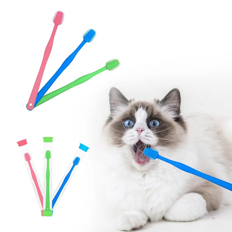 3 Pack Cat Toothbrush with 360-degree Head,Full Surround Bristles Silicone Safe, Effective and Deep Pet Teeth Cleaning,Brush Away Bad Breath Toothbrush cat Teeth Cleaning Health Care