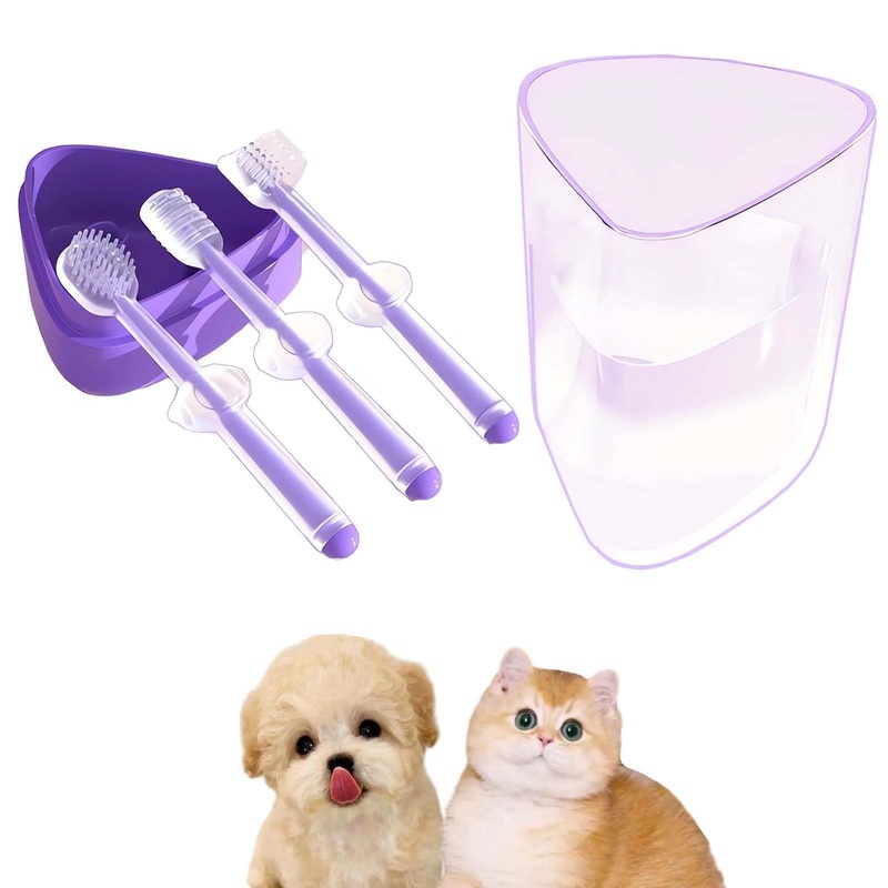 3 Pack Multi Angle Dog Toothbrush with Case for Small Dog & Cat, Soft Silicone Dog Tooth Brushing Kit for Puppies & XSmall Breed, Durable Dog Dental Care to Remove Plaque for Teeth Cleaning. (Purple) Purple