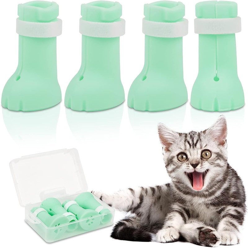 4pcs Cat Shoes Anti-Scratch Silicone Boots for Cats Only, Adjustable Rubber Kitten Feet Covers Gloves Shower Paw Protector, Pet Supplies for Cats Bath Cleaning Shaving Checking Treatment in Family