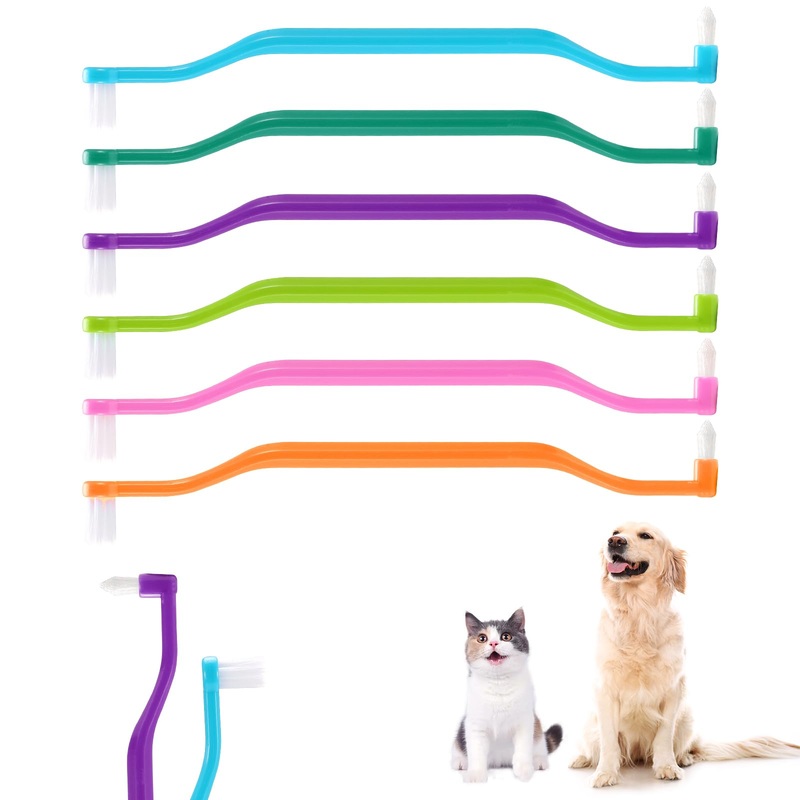 6 Pcs Dual Sided Cat Toothbrush, Anti-Slip Curved Handle Cat Teeth Cleaning Brushs,Cat Dental Care Supplies,Pet Toothbrush with Micro Brush Head