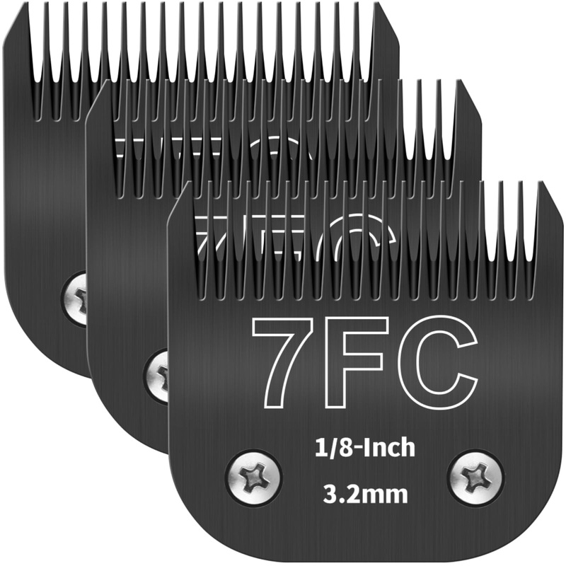 7FC Detachable Pet Dog Grooming Blades, Compatible with Ainds, Oster A5, Wahl KM-10 and Other Series Clippers, Size: 7FC Blade 1/8-Inch 3.2mm Cut Length. Black-3Pcs. 7FC(3.2mm)-Black-3Pcs