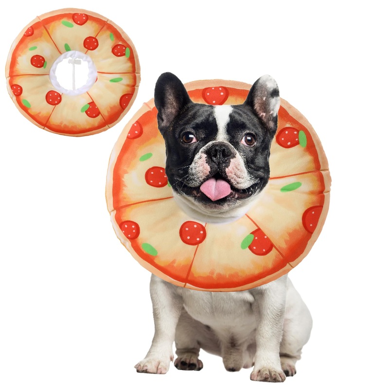 BALAPET Soft Dog Recovery Collar, Comfortable Lightweight Adjustable Pet Cone Collar for After Surgery, Cute Funny Pizza Shapes Elizabethan Collar for Small Dog Cat Prevent from Licking Wounds(S) S