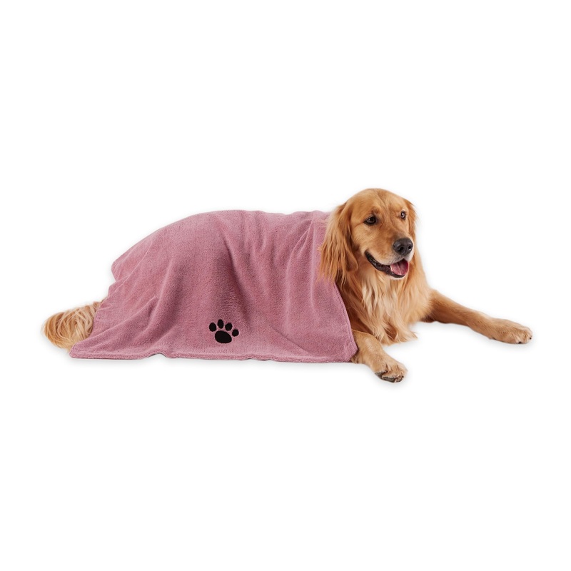Bone Dry Pet Grooming Towel Collection Absorbent Microfiber X-Large, 41×23.5″, Embroidered Rose
