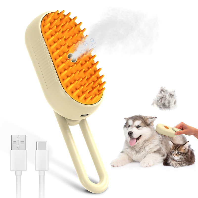 Cat Hair Steam Brush for Shedding, Pet Hair Removal Comb with Water Tank, 3 In 1 Steam Cat Brush, USB Charging Port, Steam Pet Brush with Removable Comb for Removing Floating Hair