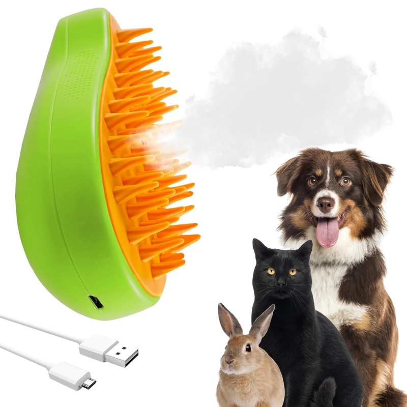 Cat Steam Brush for Shedding with Release Button, 3in1 Self Cleaning Cloud Care Cat Hair Brush, Rechargeable Cat Deshedding Brush with Steam for Long & Short Haired Cats and Dogs (Large) Steam Brush Green