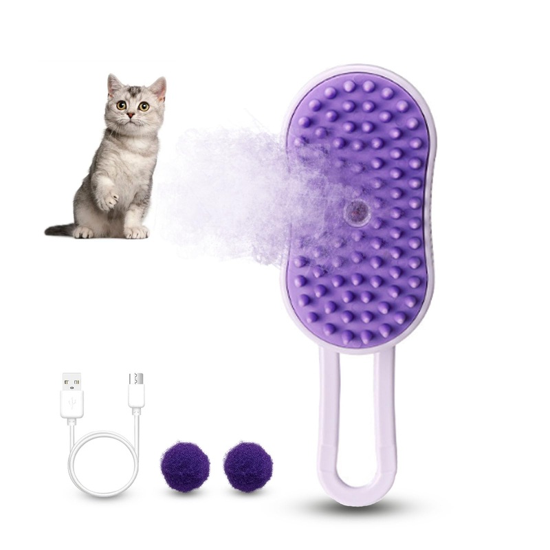 Cat Steam Brush, Rechargeable Pet Steam Grooming Brush with Collapsible Handle, Cat Brushes for Indoor Cats, Cat Water Brush, Detangling and Removing Loose Hair, includes Charging Cable Purple