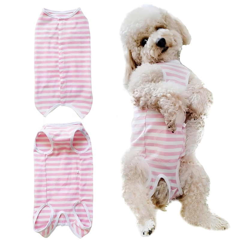 Dog’s Recovery Suit Post Surgery Shirt for Puppy, Small Dog Surgical Recovery Suit for Female Male Dogs, Dog Onesie Protect Surgical Wound(Pink White Stripe-xs) X-Small pink white stripe