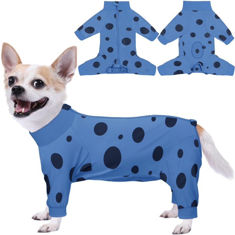 Dog Surgery Suit Long Sleeve, Dog Recovery Suit Female Male with Zipper Closure Post Spay, Neuter, Dog Onesie Shedding Suit Full Coverage Bodysuit (Blue, XXS) XX-Small Blue