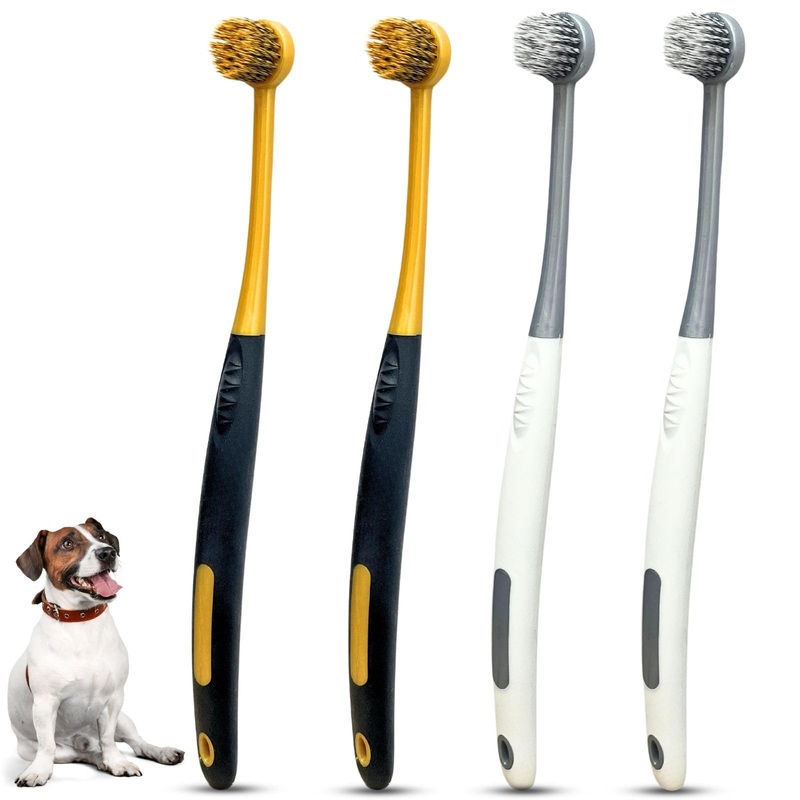 Dog Toothbrush 4Pack Round Head Dog Tooth Brush Kit, Toothbrush for Dogs Soft Pet Toothbrush for Sensitive Teeth Small Dog Toothbrush mit Anti-Slip Rubber Handle for Pet Plaque Dental Care