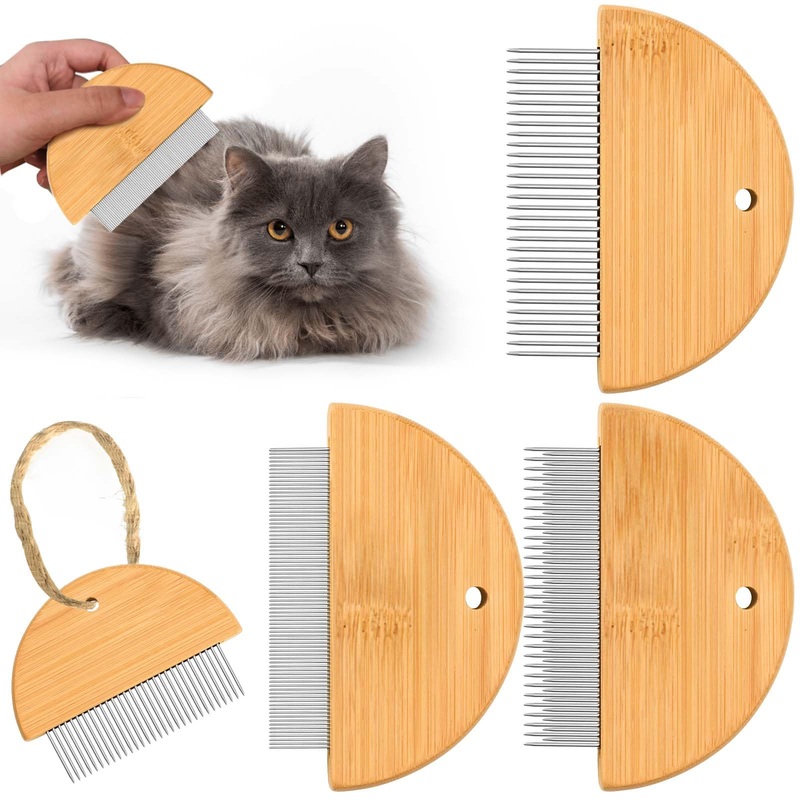 Flea Comb for Cats 3 Pcs, Wooden Cat Comb Pet Comb with Rounded-Tip Teeth Tangles and Loose Fur, Grooming Comb Tool for Cats,Dogs and Rabbits Tangled Hair Wood color