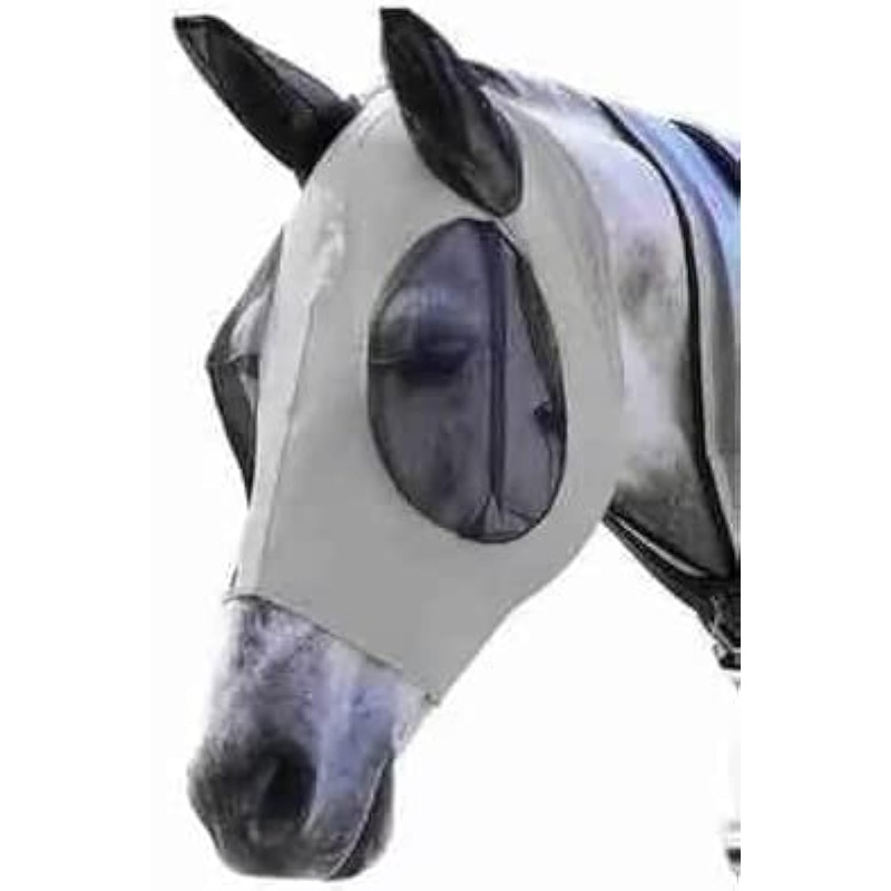 Horse Fly Flying Mask Ears Full Face Mesh Protection Anti-UV Mosquito Insect (Gray)