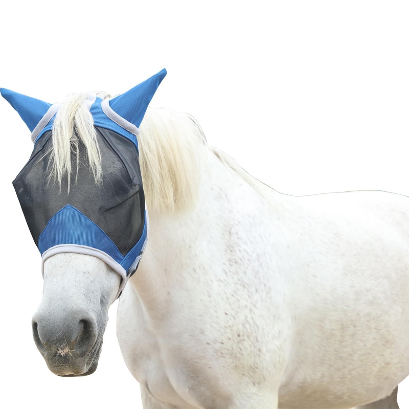Horse Fly Mask with Ears, Fine Mesh UV-Proof Fly Mask for Horses Royalblue Cob Royal Blue