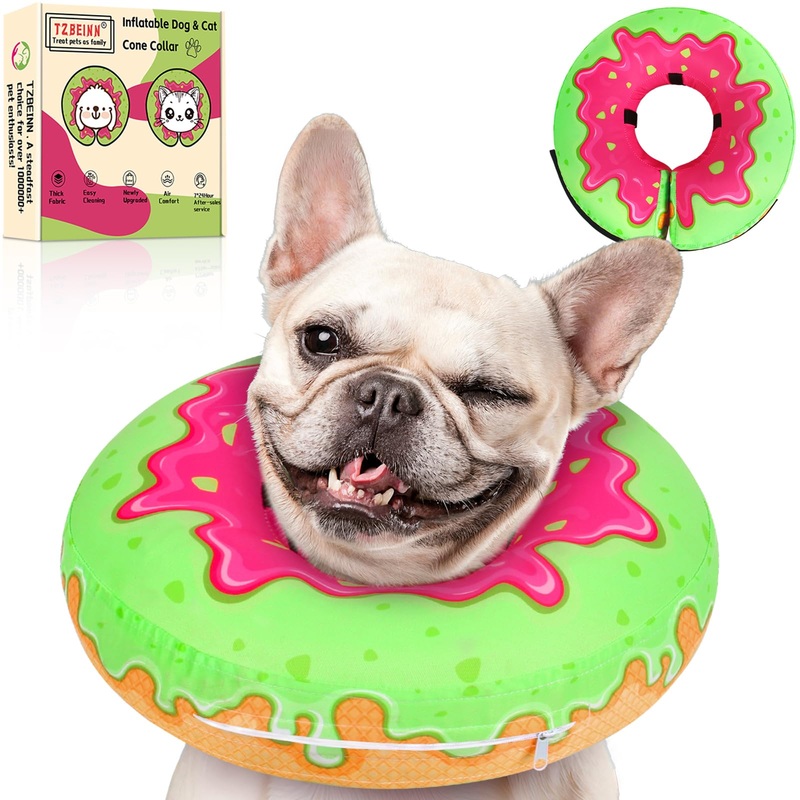 Inflatable Dog Pillow Cone Collar Alternative After Surgery, Donut Soft Head/Neck Cone for Beagle Dachshund Medium Dogs, etc, Protective Comfortable E Collar Recovery Cone Does Not Block Vision Waterproof twill fabric Medium Sized(Neck:10.2-15in)