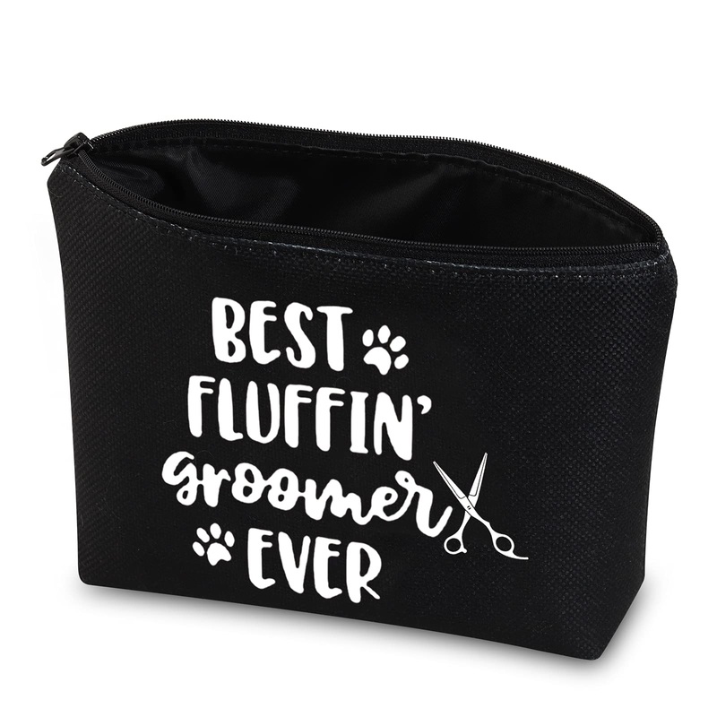 JNIAP Dog Groomer Grooming Gift Best Fluffin’ Groomer Ever Makeup Cosmetic Zipper Bag Pet Groomer Tool Kit (Fluffin’ Groomer Black Bag) Fluffin’ Groomer Black Bag