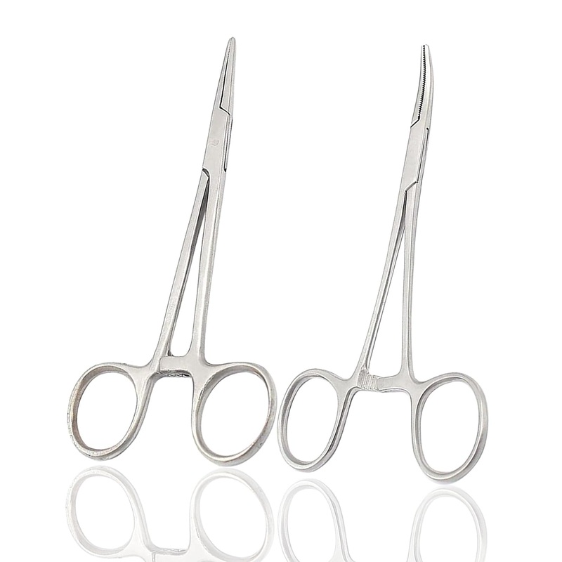 Pet Hemostat Forceps, Stainless Steel Ear Scissors For Dog And Cat, Ear Hair Clamp Scissors Tools, Straight And Bent, 5-Inch for Educational Use