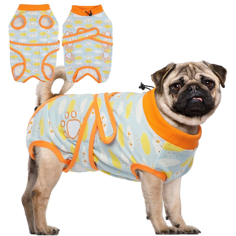 ROZKITCH Dog Recovery Suit After Surgery for Dog Cat, Surgical Onesie Pant for Female Male Dog, Cone e-Collar Alternative Post OP Abdominal Wound Anti Licking Costume After Spay Blue XS X-Small (Chest: 12.9″) Cloud