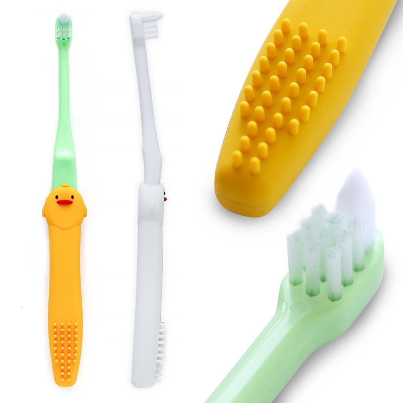 Small Dog Toothbrush 2 Pcs Set – Silicone Dog Toothbrush with Handle – Cat Toothbrush – Soft Bristles Puppy Toothbrush Kit for Small Breeds – Pet Toothbrush (White Yellow) One White + One Yellow