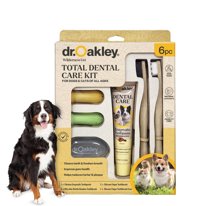 Total Dental Care Kit for Dogs & Cats: Chicken Flavor -Toothpaste, Brushes, and Case, Natural