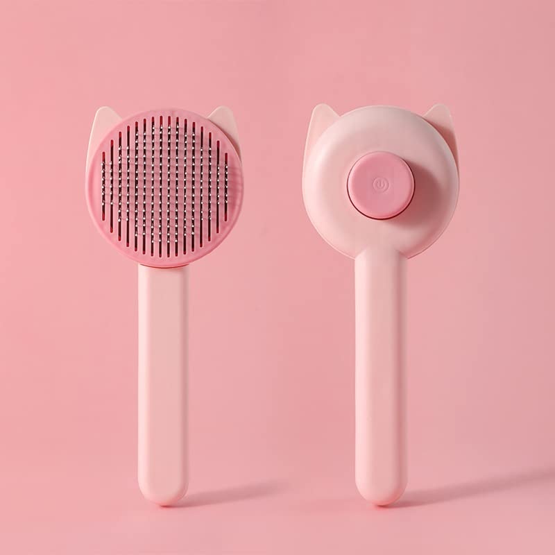 Versatile Grooming Brush for Dogs and Cats, Soft Slicker for Deshedding Long and Short-Haired Pets, Self-Cleaning Design Sakura Pink