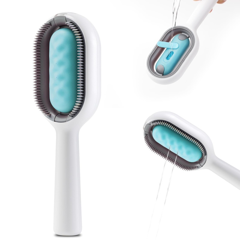 Water Brush for Cats Dogs, 4 in 1 Pet Grooming Brush, Cat Bath Brush, 2 in 1 Cleaning Brush Cat, Wet Cat Comb, Pet Hair Removal Comb with Water Tank, Sticky Brush 2.0 for Cats (Towels Not Included) Blue