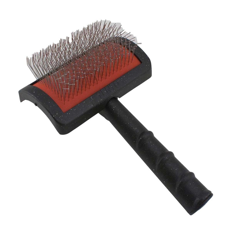 Yento Mega Pin Slicker Dog Brush, For Poodle and Doodles, Puppy Essential, Professional Ergonomic Handle Dog Brush for Shedding and Removing Loose Fur, Extra Curved, Medium