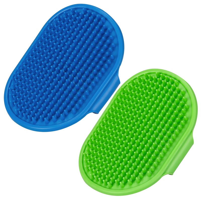 2 Pack Dog Grooming Brush, Premium Pet Bath Brush with Adjustable Ring Handle for Bathing – Massaging -Hair Removal – on Wet or Dry Hair, for Long Short Haired Dogs and Cats Blue+Green