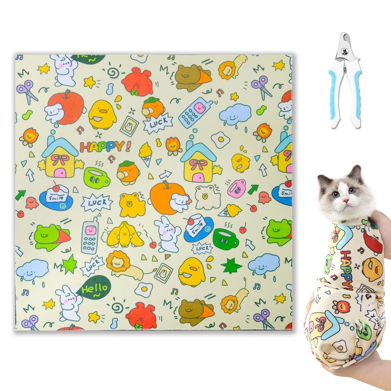 2025 New Cat Wrap for Grooming, Self-Adherent Cat Wrap for Cutting Nails with Cat Nail Clipper, Anti-Escape Cat Restraint for Nail Clipping, Ear Cleaning and Teeth Brushing (L) L