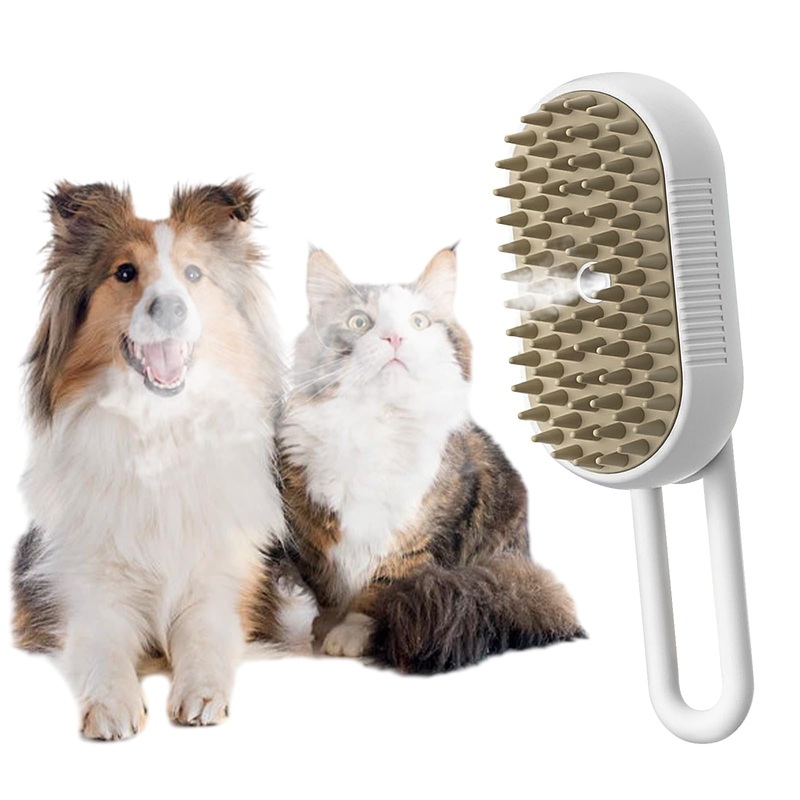 3-in-1 Steam Grooming Brush for Pet Hair Removal – Deshedding Tool for Dogs and Cats, Massages Coat and Removes Tangles