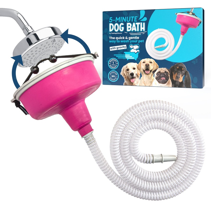 5-MinutePetBath Low Stress Dog Shower Attachment for Shower Head, Portable Pet Wash Station, Dog Washing Kit, Pet Shower Attachment, Epsom Salt Dog Spa, Shower Hose Attachment, Dog Wash – Pink
