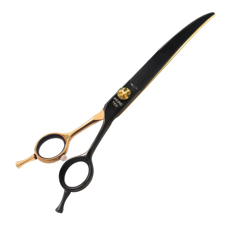 Black & Gold Professional Curved Dog Grooming Scissors with Decorative Screw Sharp and Durable Japanese 440C Stainless Steel Pet Cat Trimming Shears with Safe Round Tip 7” Dog Shears Curved Scissors 7”