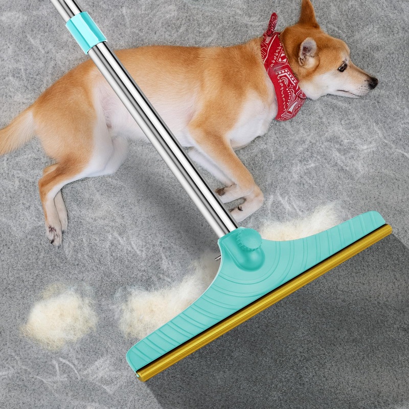 Carpet Rake for Pet Hair Removal, Reusable Cat Dog Hair Remover with 45 Long Handle Advanced Lint Remover Scraper for Carpets, Rugs, Mats, Couch Twin XL Blue