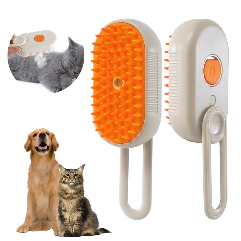 Cat Steam Brush – 3 in 1 Spray Cat Brush for Shedding, USB Rechargeable Pet Hair Removal Brush, Cat Brush for Cats, Cat Grooming Brush, Pet Comb for Kittens and Puppies, Massage and Remove Loose Hair