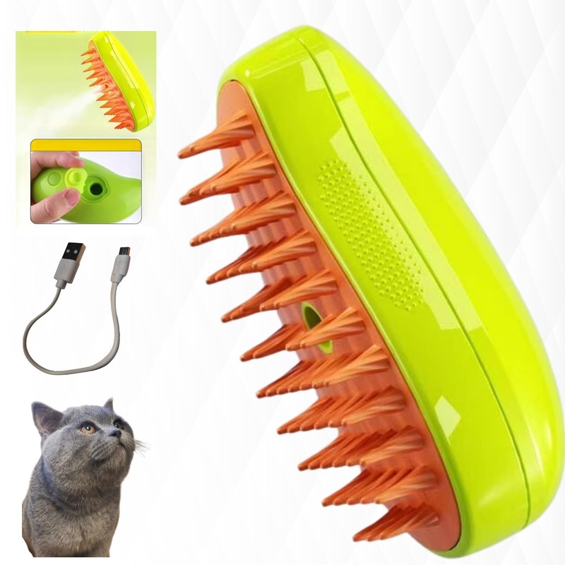 Cat Steam Brush,Steam cat brush,pet steam brush,Cat Brush, 3 In1 Cat Steamy Brush,Cat Grooming Brush,Cat hair steam brush,Steam brush for cats GREEN